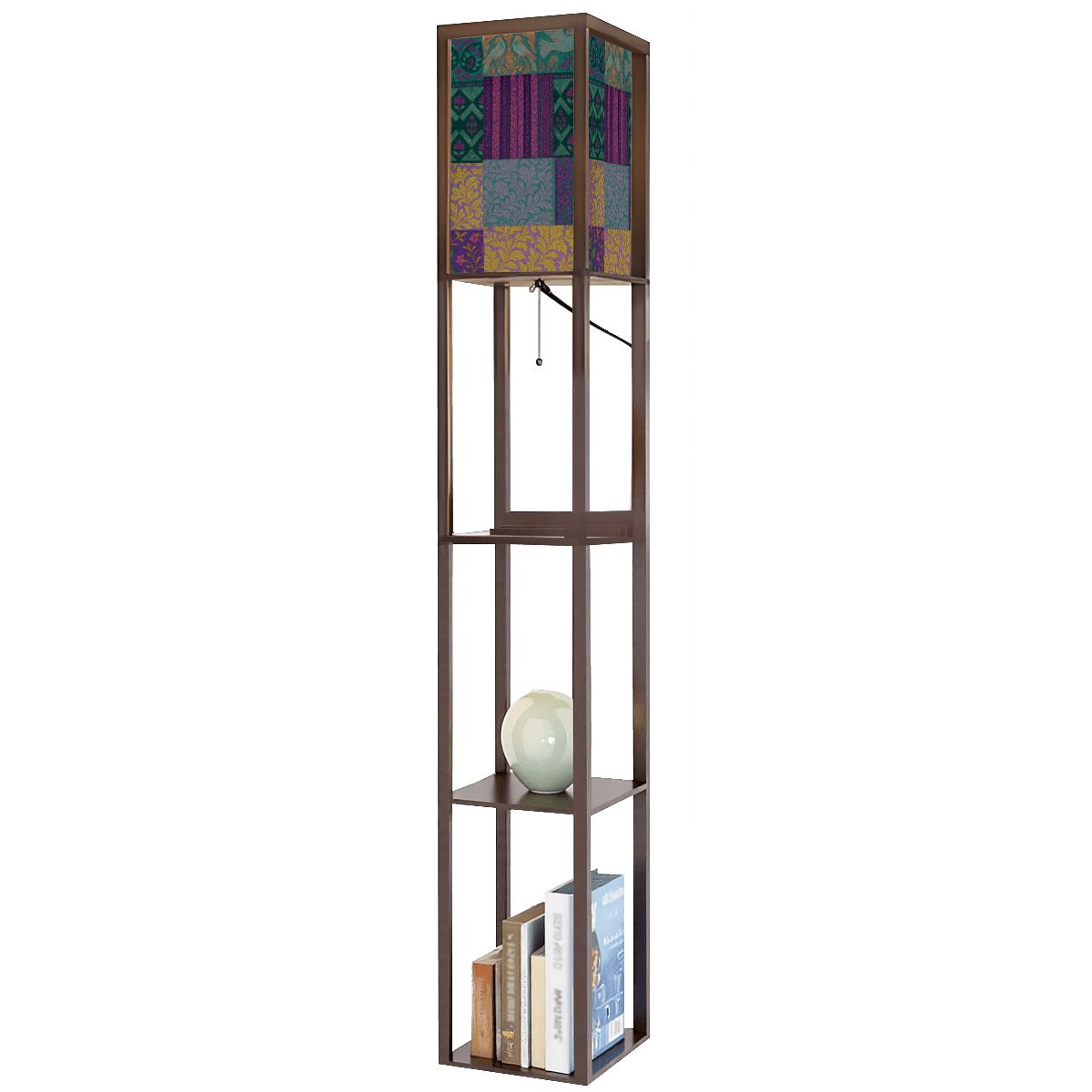 Boho Maximalist Patchwork Floor Lamp with Shelves