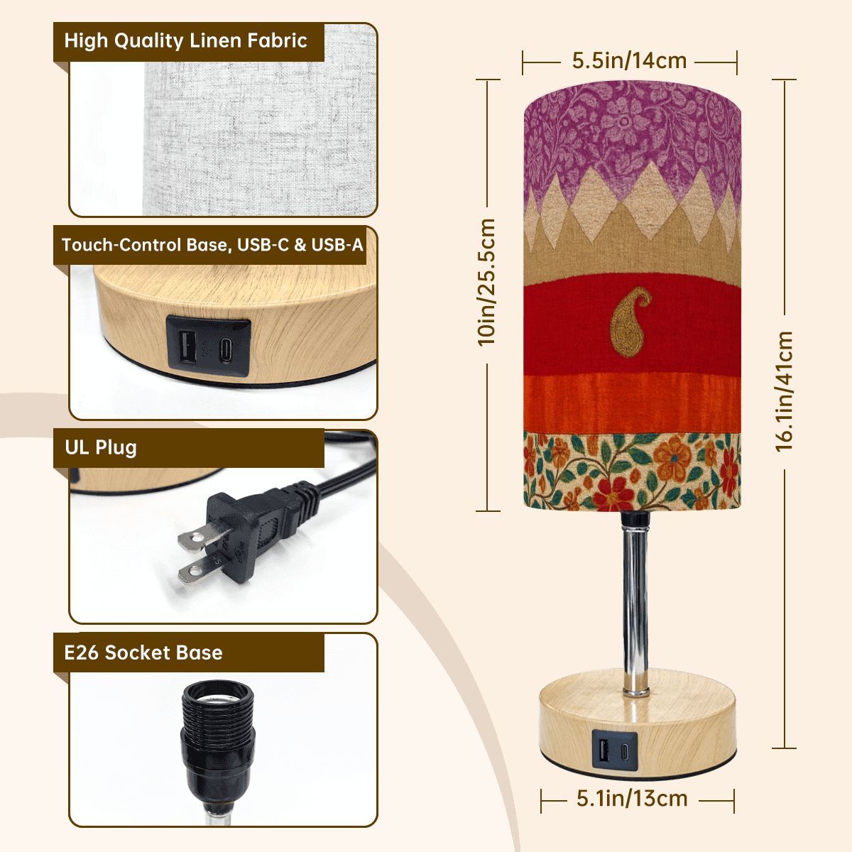 Boho Festival Touch Lamp – Vibrant Patchwork with USB Charging